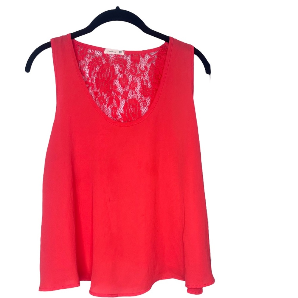 Sleeveless lace back flare bottom Orange top in Size XL.